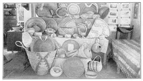 MRS. C. B. ATKINSON'S COLLECTION OF BASKETS. For the mythical origin of basket-making in the Yosemite see ''Legend of To-tau-kon-nu'-la and Tis-sa'-ack.''