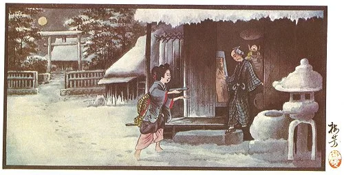 53. The Girl brings the Kakemono to Kihachi's Shop in the Middle of the Night