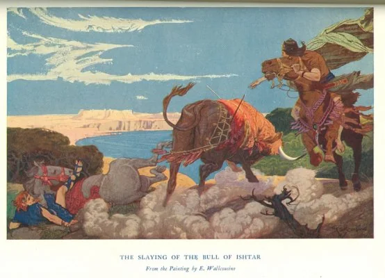 THE SLAYING OF THE BULL OF ISHTAR<br> <i>From the Painting by E. Wallcousins</i>