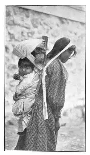 YOSEMITE MOTHER AND PAPOOSE. The baby basket is carried on the back, like all burdens, and supported by a band across the forehead