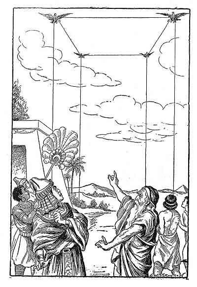 The four youths mounted the eagles which flew aloft to the extremity of their cords. ( Page 211 )