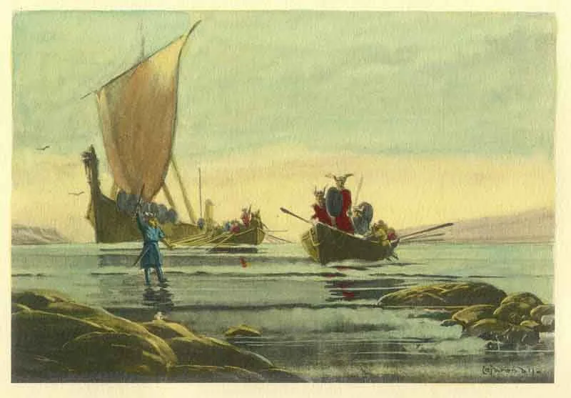LEIF ERIKSON DISCOVERS A NEW WORLD(From a drawing by Heller.)