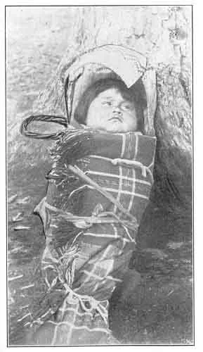 A YOUNG YOSEMITE. The babies are tied to their baskets to make them straight, and keep them out of mischief