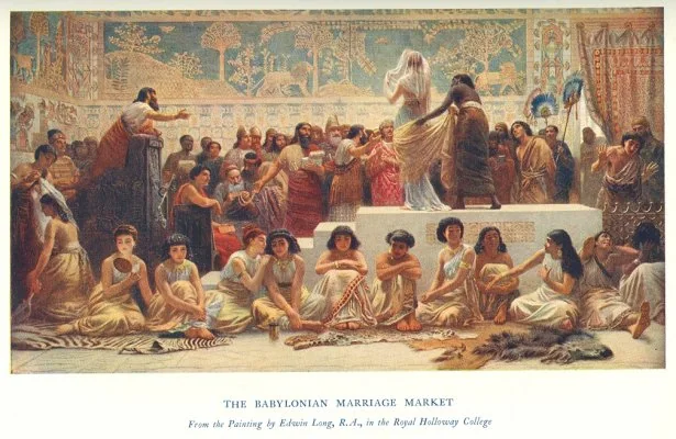 THE BABYLONIAN MARRIAGE MARKET<br> <i>From The Painting by Edwin Long, R.A., in the Royal Holloway College</i>