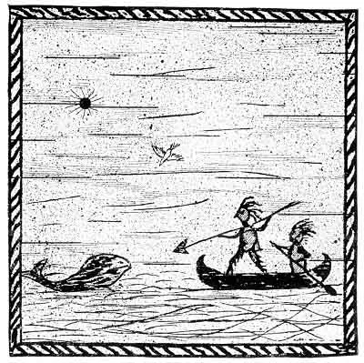 GLOOSKAP AND KEANKE SPEARING THE WHALE