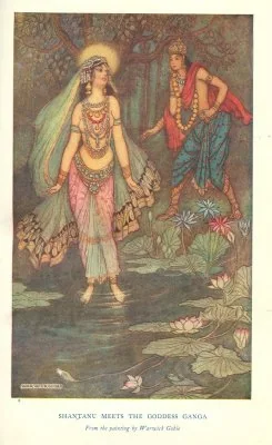 SHANTANU MEETS THE GODDESS GANGA From the painting by Warwick Goble