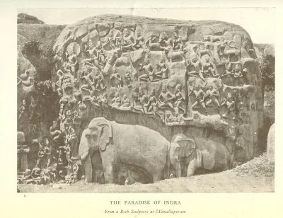 THE PARADISE OF INDRA From a rock sculpture at Mamallapuram
