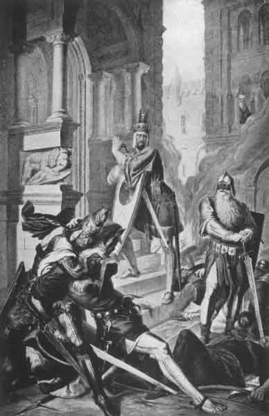 DEITRICH OVERCOMES HAGEN From the painting by Schnorr von Carolsfeld