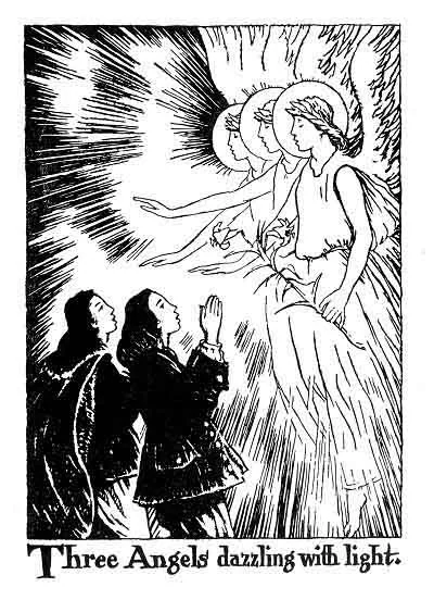 Three Angels dazzling with light