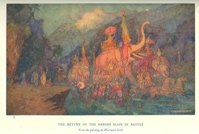 THE RETURN OF THE HEROES SLAIN IN BATTLE From the painting by Warwick Goble