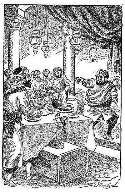 He sprang from his stool, spluttering and cursing. ( Page 110 )