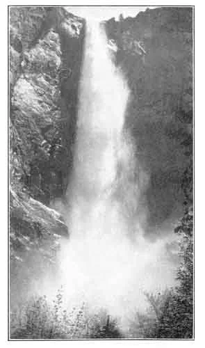 BRIDAL VEIL FALL (PO-HO'-NO), 940 Feet. The source of this stream is supposed by the Indians to be haunted by troubled spirits, which affect the water along its whole course. The word Po-ho'-no means a ''puffing wind.''