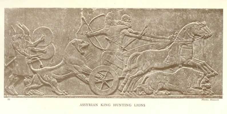 ASSYRIAN KING HUNTING LIONS<br> Photo. Mansell