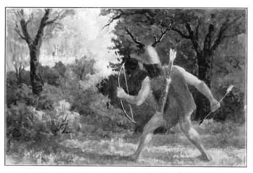 A YOSEMITE HUNTER. He wears a false deer's head, to deceive the game