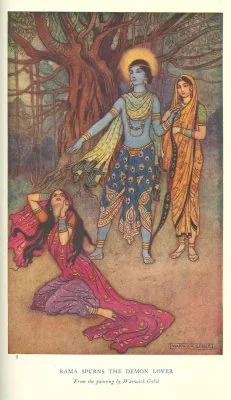RAMA SPURNS THE DEMON LOVER From the painting by Warwick Goble