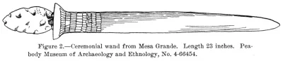 Figure 2.—Ceremonial wand from Mesa Grande. Length 23 inches. Peabody Museum of Archaeology and Ethnology, No. 4-66454
