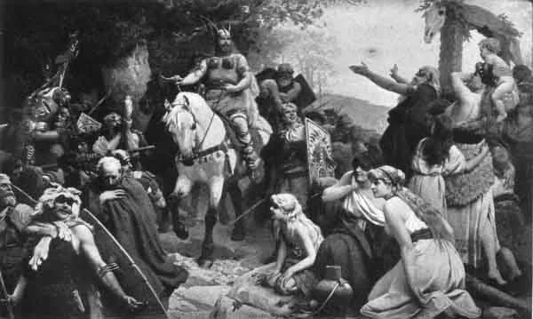 RETURN OF VICTORIOUS TEUTONS From the painting by P. Thumann. By permission of Franz Hanfstaengl